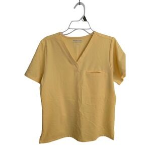 Mandala Scrub Top V-Neck Short Sleeve‎ Pocket Yellow Medical Uniform Size M